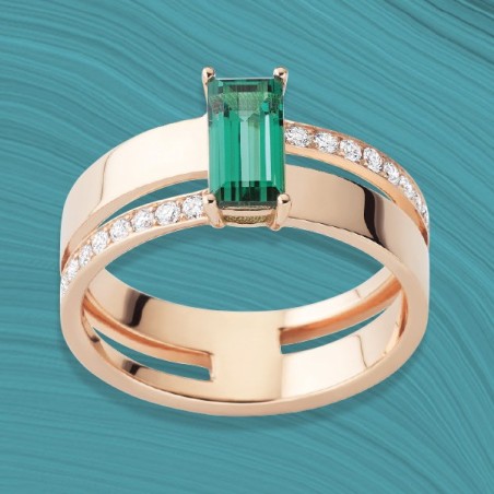 Bague "Léa" Or rose, diamants et quartz vert