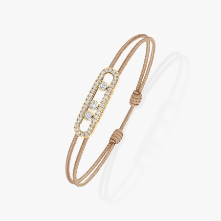 BRACELET MESSIKA CARE(S) DIAMANTS PAVE OR JAUNE CORDON BEIGE 14102-YG