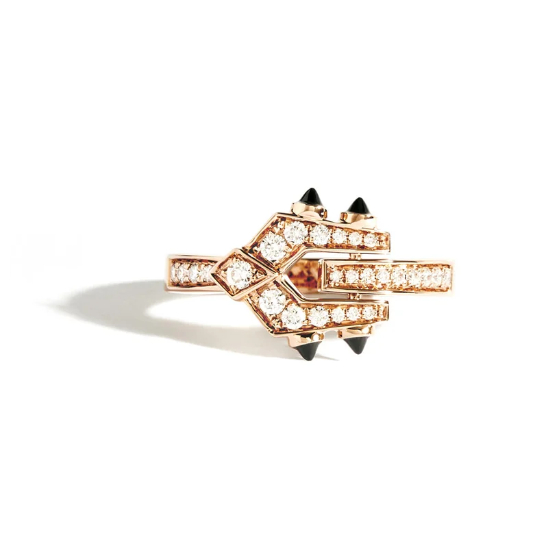 Bague Mini Spike Or rose, diamants & agates noires